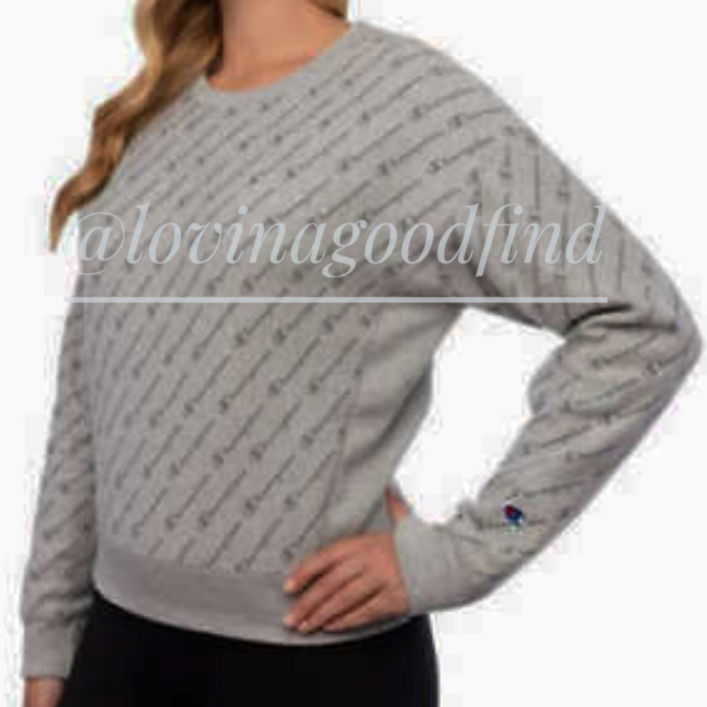 Champion Reverse Weave All Over Script Print Sweatshirt EUC sz S